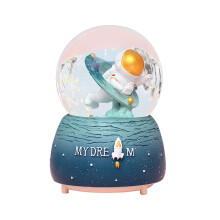 Astronaut Musical Snow Globe with Colorful LED Lights, Automatic Snowfall and Space Rocket Design