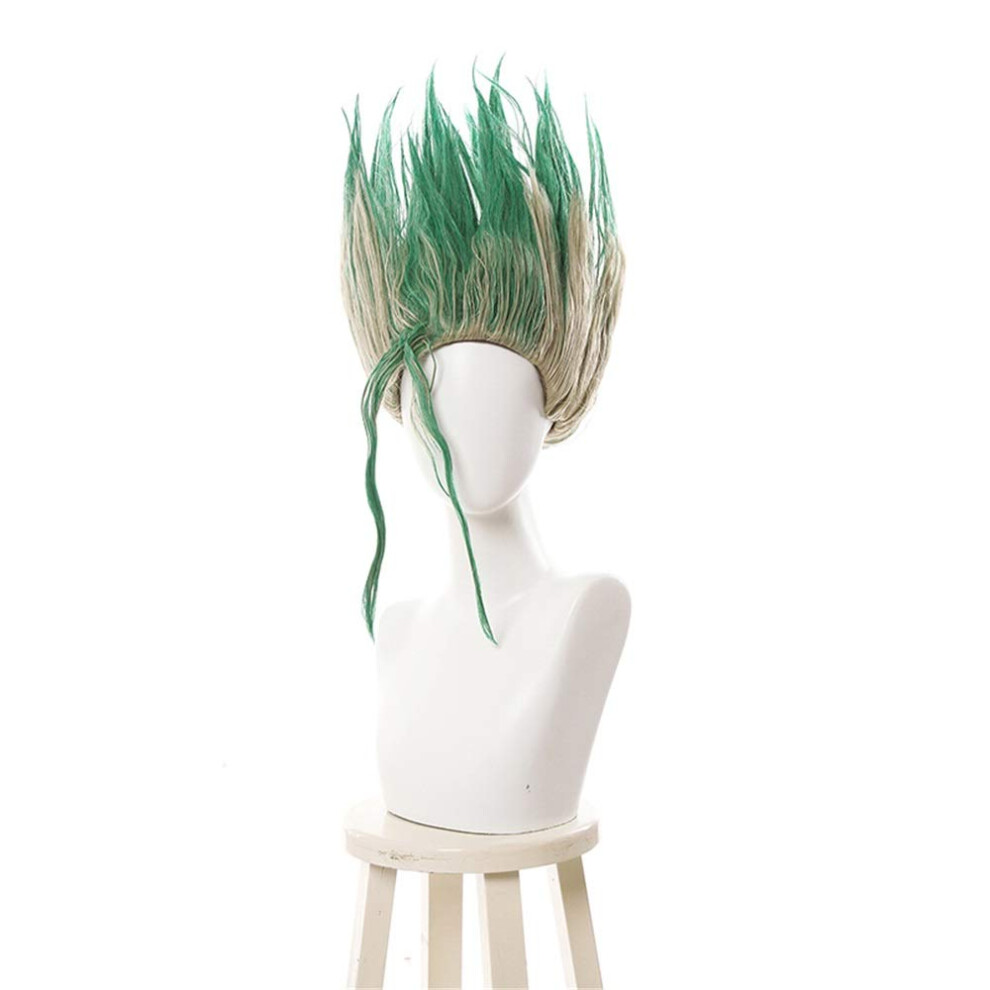 Short Mixed Green Synthetic Cosplay Wig for Men, Heat Resistant with Natural Hair Texture