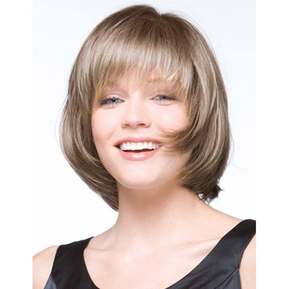 Unisex Blonde Bob Wig With Bangs For Women, Heat Resistant Synthetic Hair, Natural Blonde Color