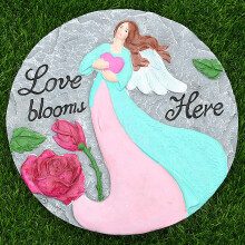 Garden Stepping Stone 8 Inch Round Resin with Dragonfly Butterfly, Outdoor Decorative Path Stone