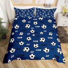 Toddler Soccer Bedding Set Navy Blue Kids Football Duvet Cover Boys Girls Sports Theme Breathable