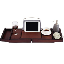 Extendable Bamboo Bathtub Caddy Tray with NonSlip Grip for Towels and Accessories 75x23x4.5cm