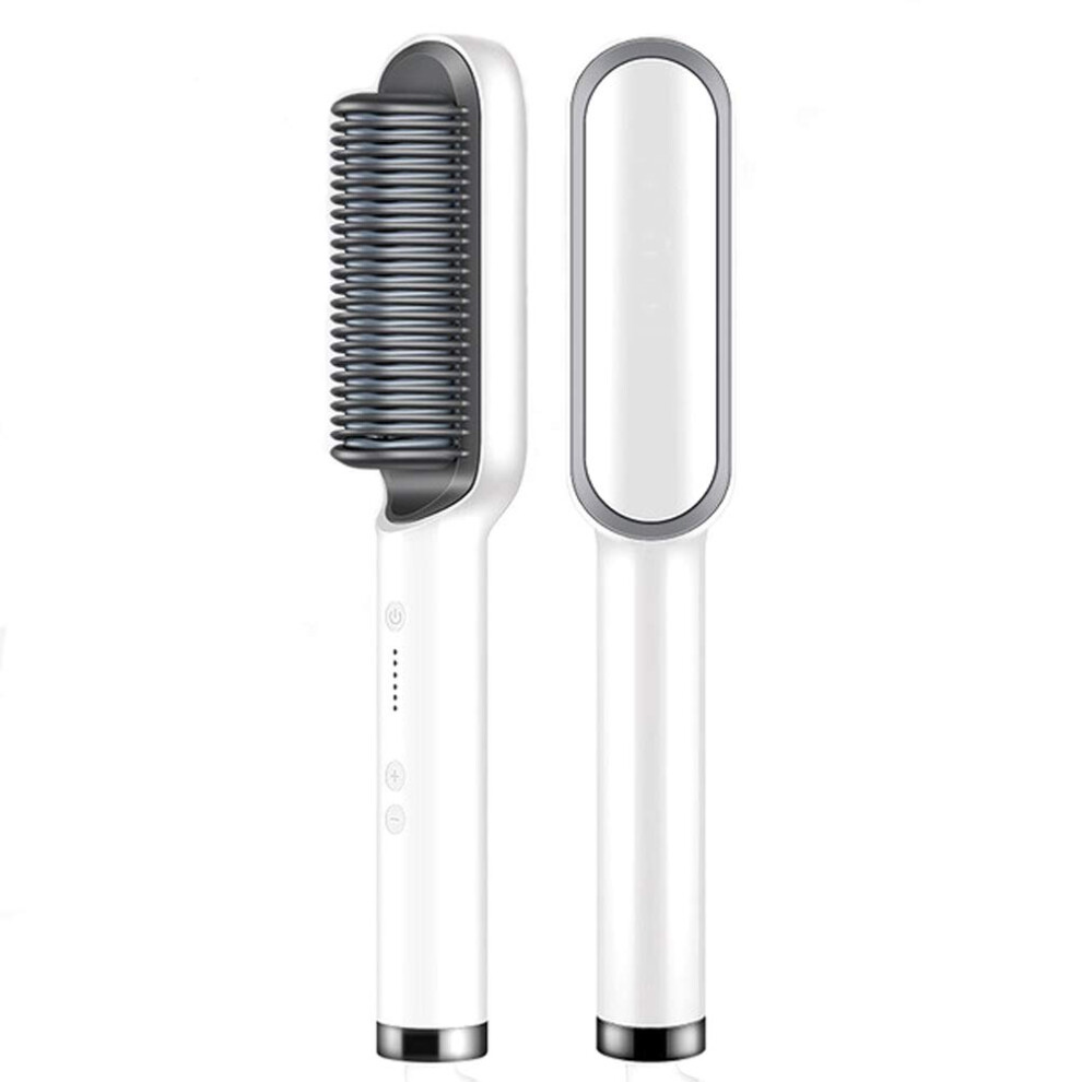 White Hair Straightening Brush With 30S Fast Heat Up, Adjustable Temperature Hair Straightener Comb