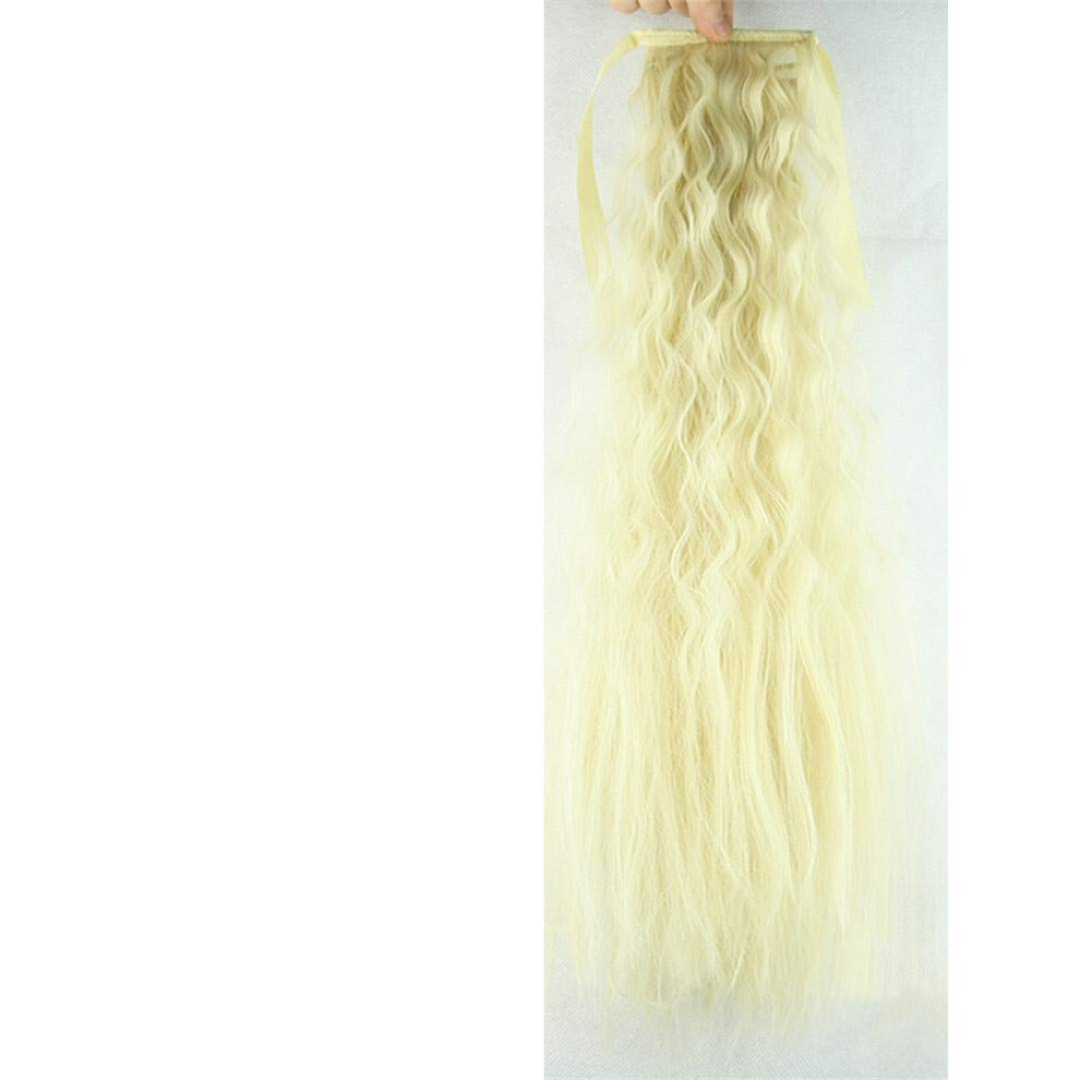 Unisex Ponytail Hair Extension 22 Inch 613 Blonde Kinky Curly Synthetic Drawstring For Instant Volume