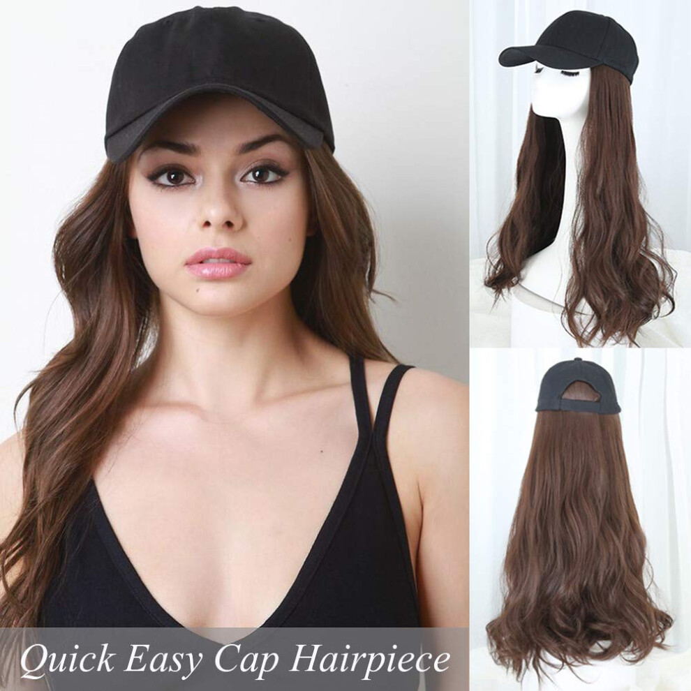 Unisex Black Wig Cap With Long Wavy Hair Extension Bucket Hat For Women Instant Volume Boost