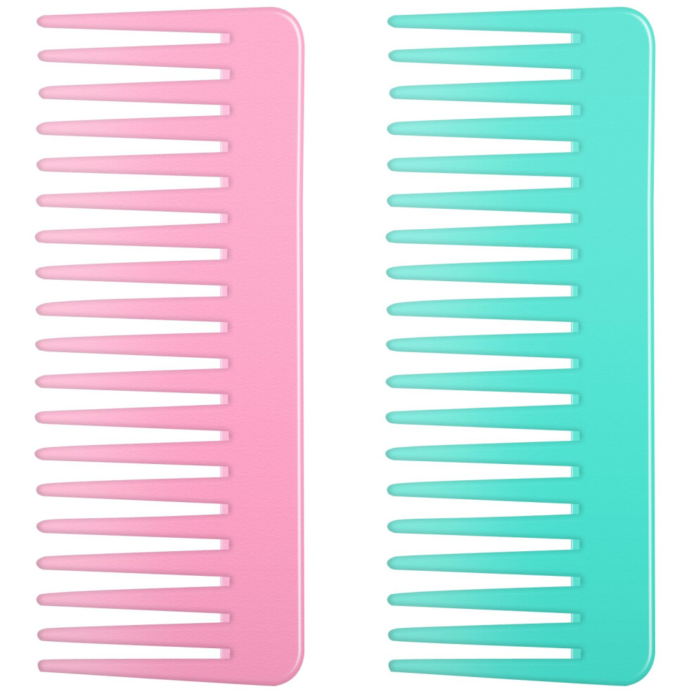 Wide Tooth Detangling Comb Set for Curly Wet Hair, No Handle AntiStatic Design, Pink and Cyan