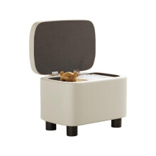 Ottoman Foot Stool with Wooden Frame, Upholstered Storage Seat for Living Room or Hallway, White