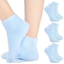 Moisturizing Spa Socks with Aloe Infusion, Non Slip Grip for Dry Cracked Feet, 3 Pairs Blue