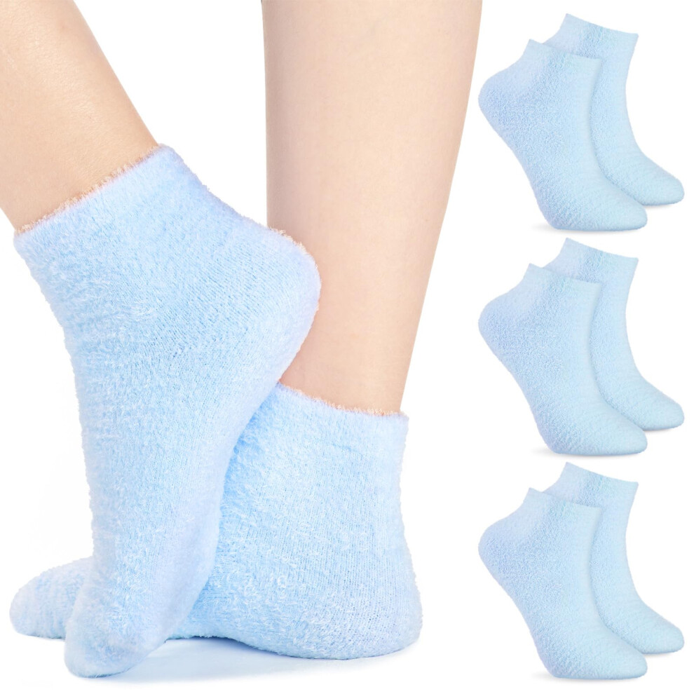 Blue Moisturizing Spa Socks With Aloe Infusion, Non Slip Grip For Dry Cracked Feet, 3 Pairs