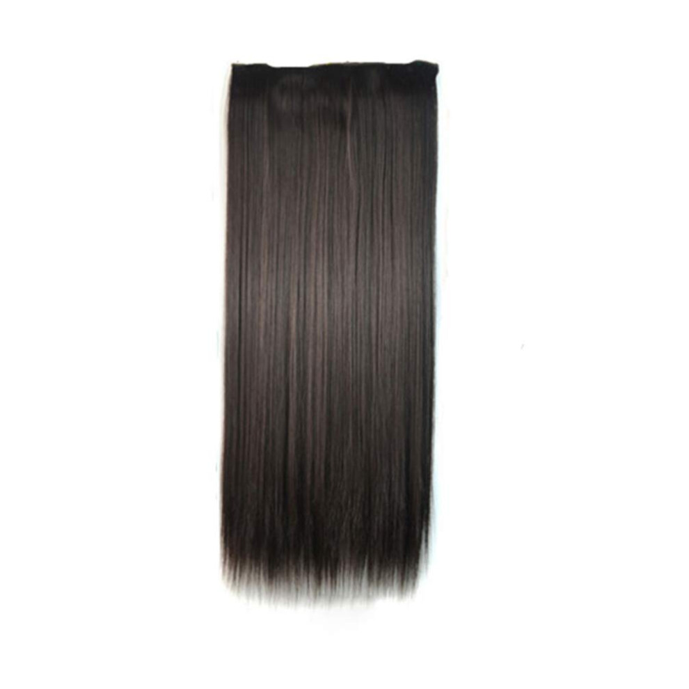 Unisex Black 60Cm Long Straight Clip In Hair Extensions Synthetic Wig With Secure Fiveclip Design For Women