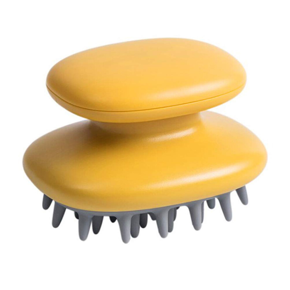 Yellow Silicone Scalp Massage Brush With Ergonomic Grip For Deep Root Cleaning Hair Â Handheld