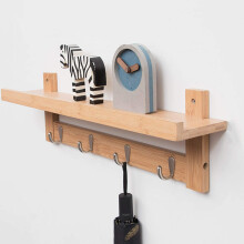 Wall Mounted Coat Rack Shelf with Wooden Hooks for Entryway, Hallway, Living Room, Bedroom