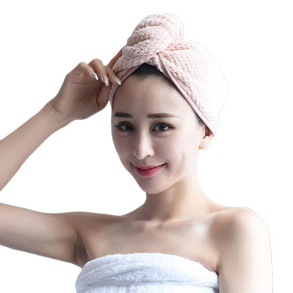 Pink Shower Cap And Quick Dry Microfiber Hair Towel Wrap, Super Absorbent, Machine Washable,