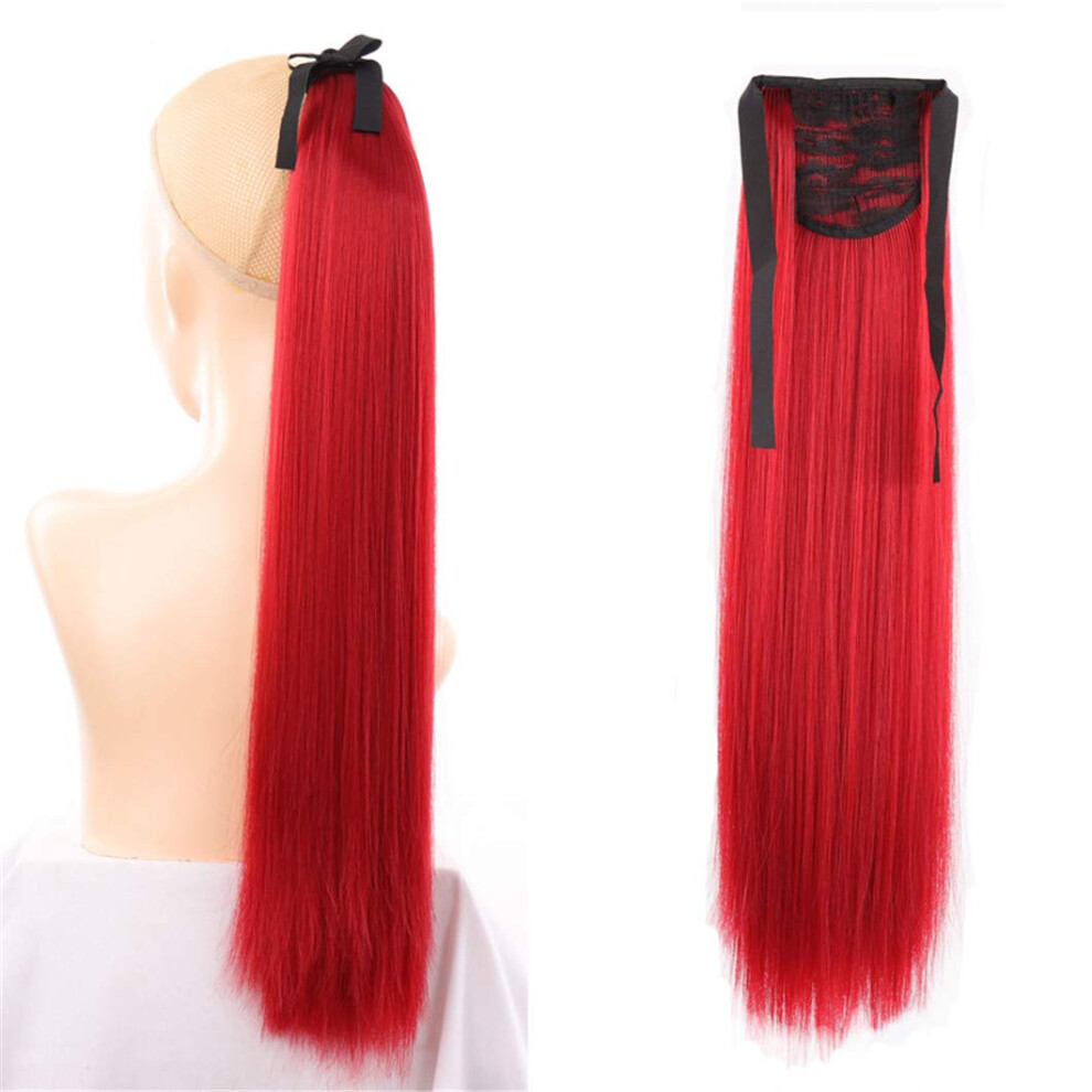 Ponytail Hair Extension 22 Inch Heat Resistant Synthetic Long Straight Clip In Natural Look