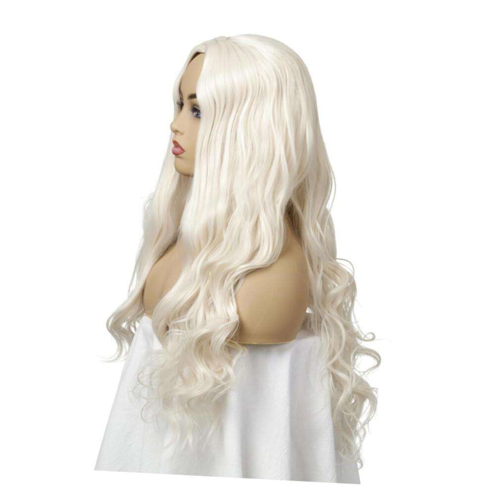 Unisex Light/Golden Long Blonde Curly Wig For Women With Natural Wavy Curls, Heatresistant Fiber For Cosplay
