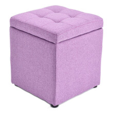 Linen Leather Storage Ottoman Square Foot Stool with Concealed Storage for Living Room Bedroom 30x30x35CM