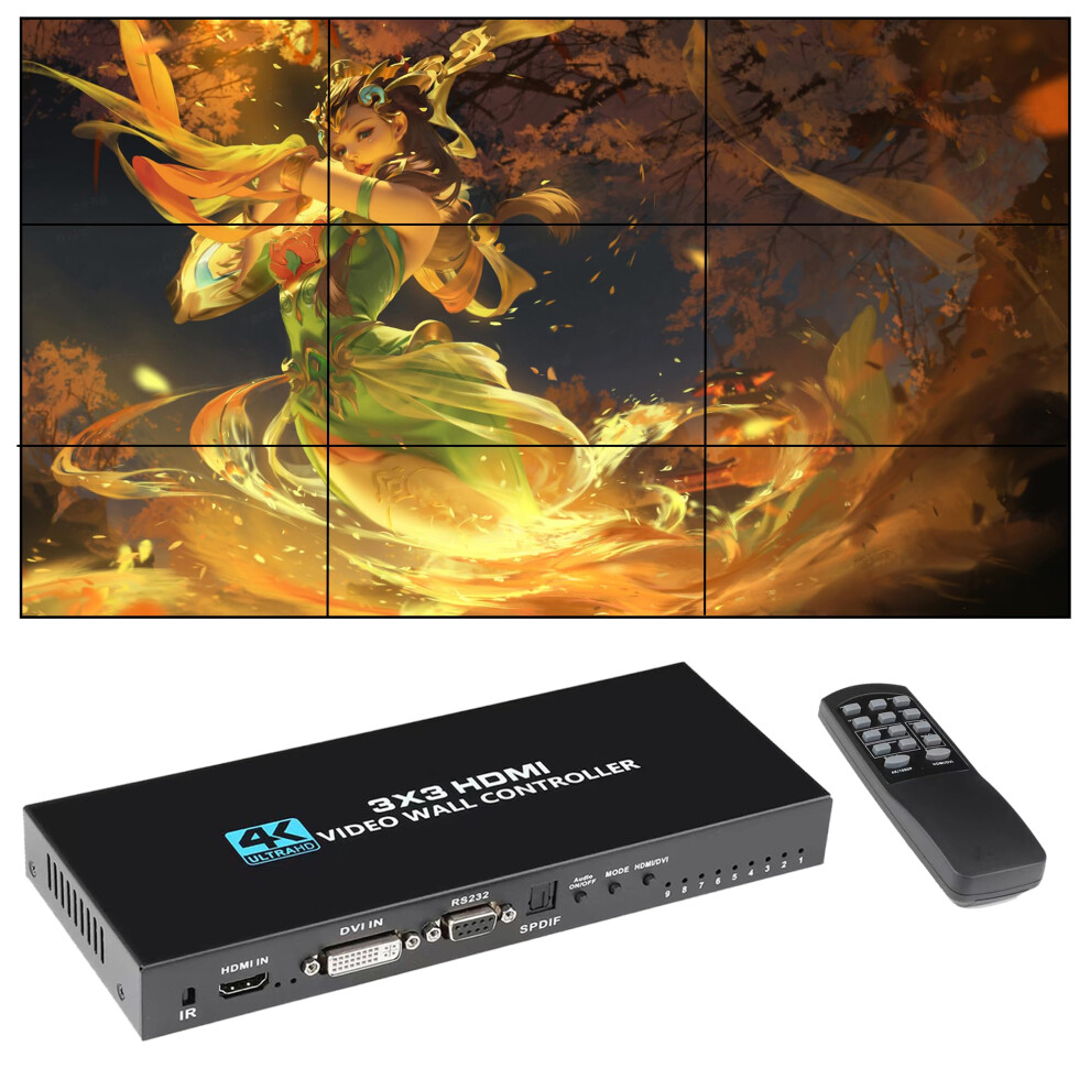 Hdmi Video Wall Controller 4K Input 1080P Output Seamless Splicing 3X3 Processor With Rs232 Control 9164114091222
