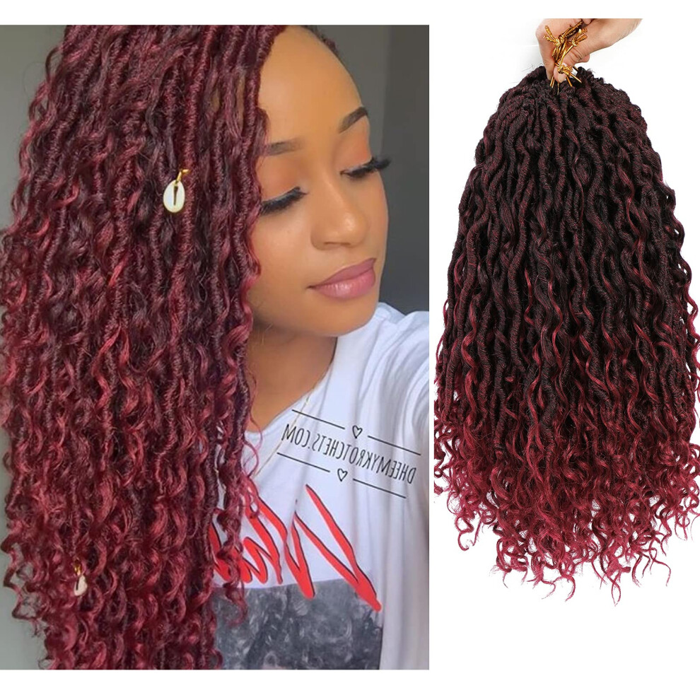 Unisex 6 Packs Curly Faux Locs Crochet Hair 14 Inch Boho Goddess Locs Extensions T1b/30/27