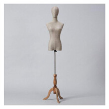 Linen Covered Female Torso Mannequin with Adjustable Height Dress Display Stand, Two Size Options