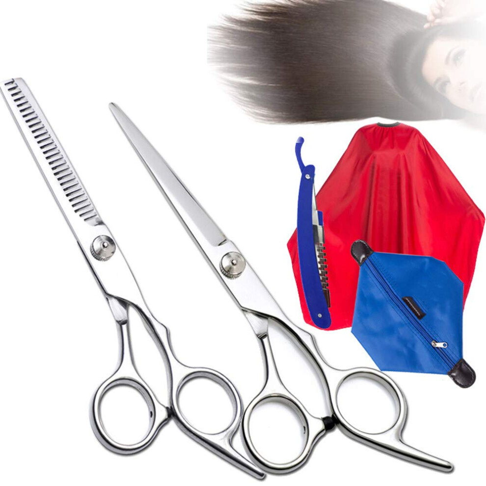 Silver Hair Cutting Scissors Kit With Barber And Thinning Shears, Stainless Steel Precision Blades,