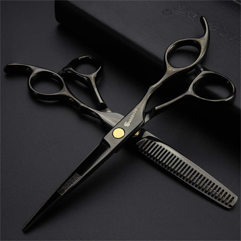 Black Professional Hairdressing Scissors Set 6.0 Inch Barber Shears 440C Stainless Steel