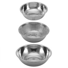 Multi Functional Stainless Steel Kitchen Sieve Set for Washing Rice Fruits Veggies Stackable Design with Quick Water Drain Feature (3PCS)