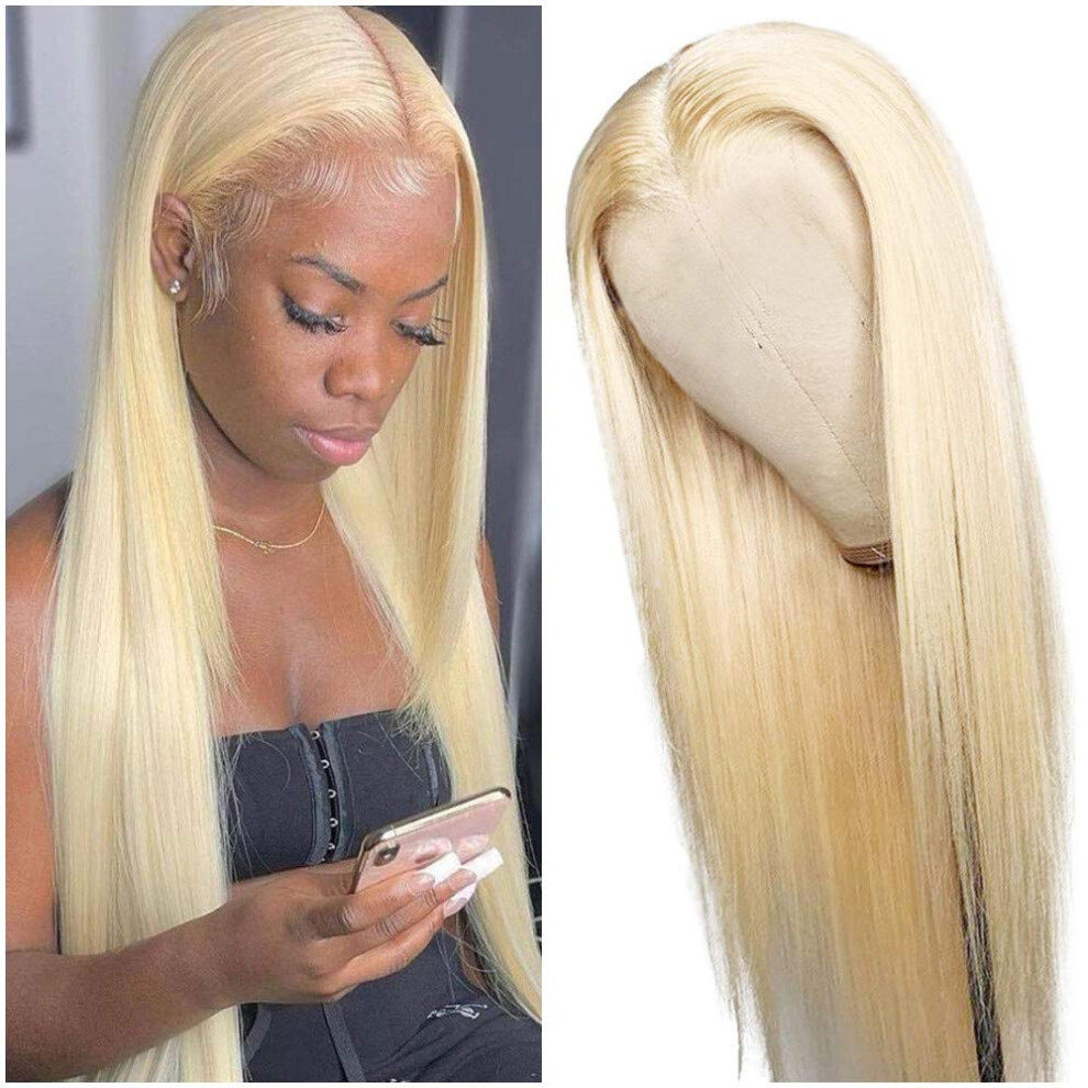 Unisex 613 Blonde Lace Front Wig Human Hair 24 Inch Brazilian Remy 13X6 Silk Straight Pre Plucked