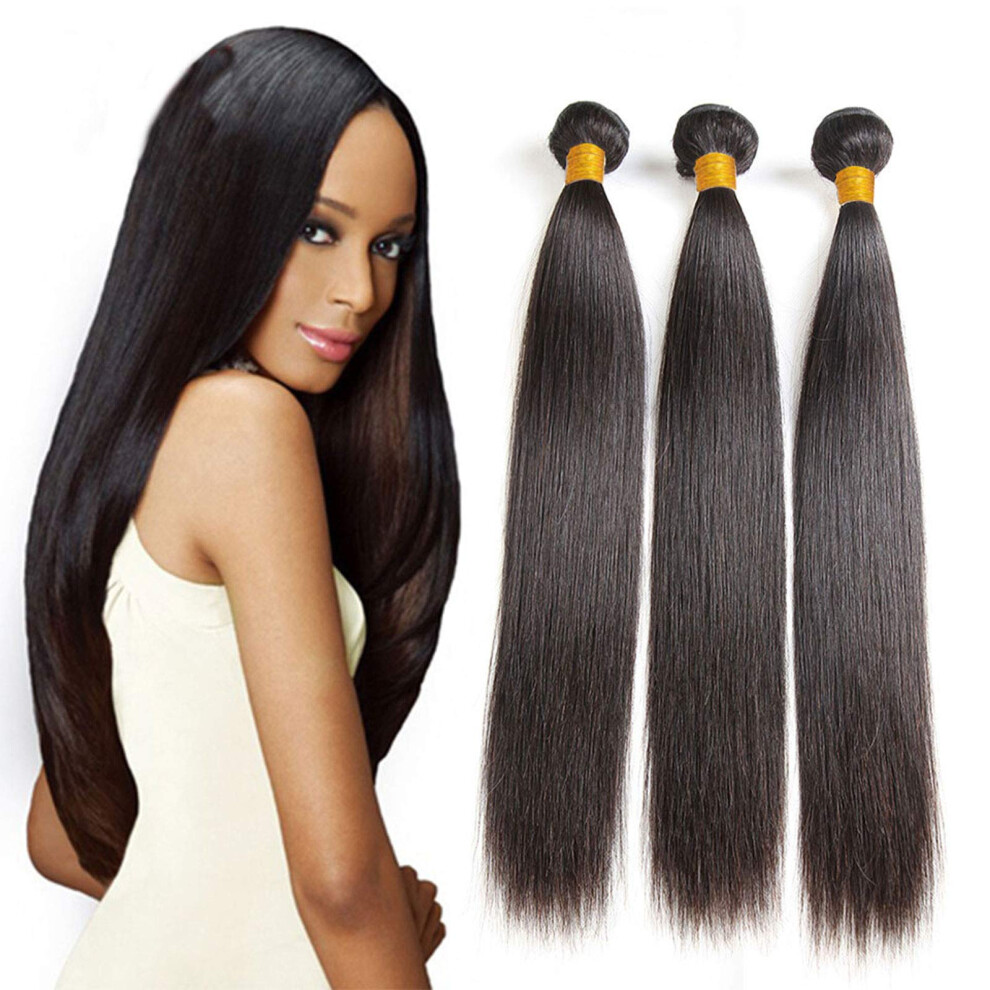 Unisex Brazilian Straight Human Hair Bundles 24 26 28 Inch Virgin Remy Extensions Natural 1B Color