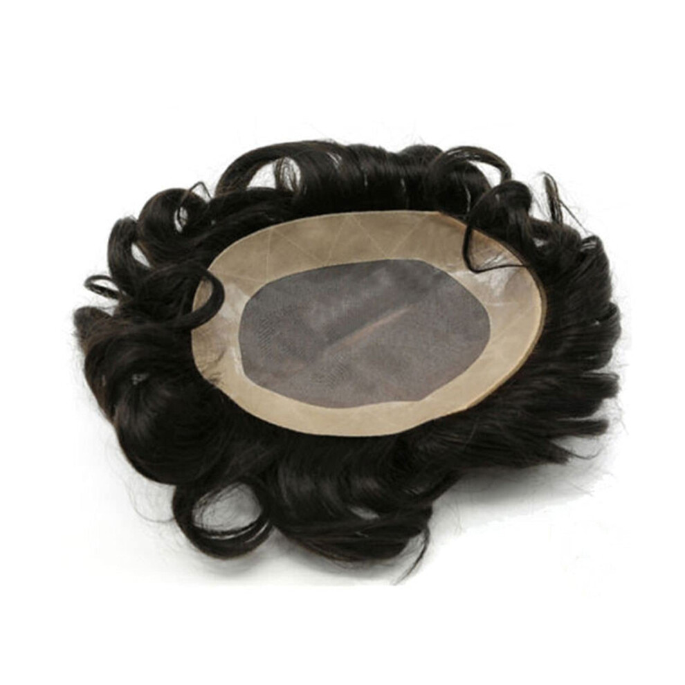 Mens Toupee 6x9 Human Hair Replacement System with Mono PU Base and Swiss Lace Front Natural Hairline