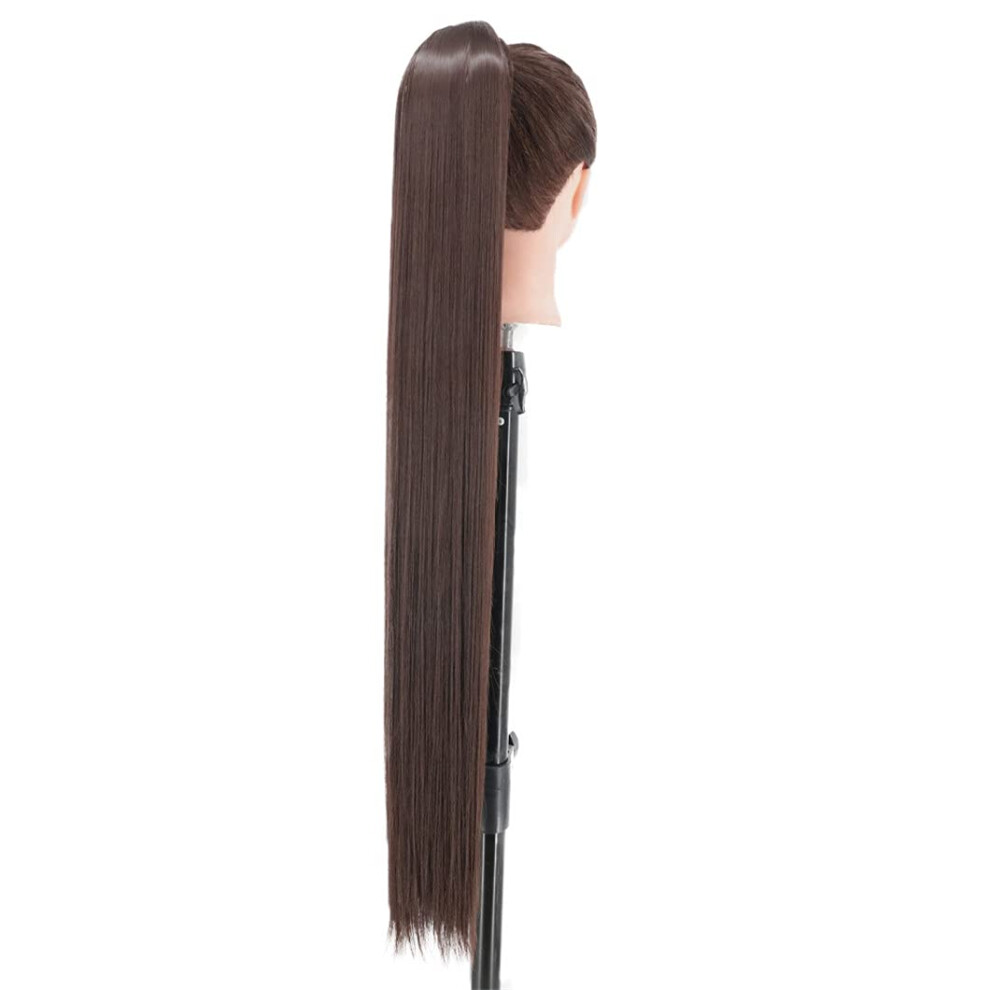 22 Inch Long Straight Black Clip In Hair Extensions for Women, Synthetic Natural Look Fiber