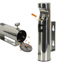 Outdoor Wall Mounted Ashtray Lockable Stainless Steel Cigarette Receptacle for Patio Bar Restaurant