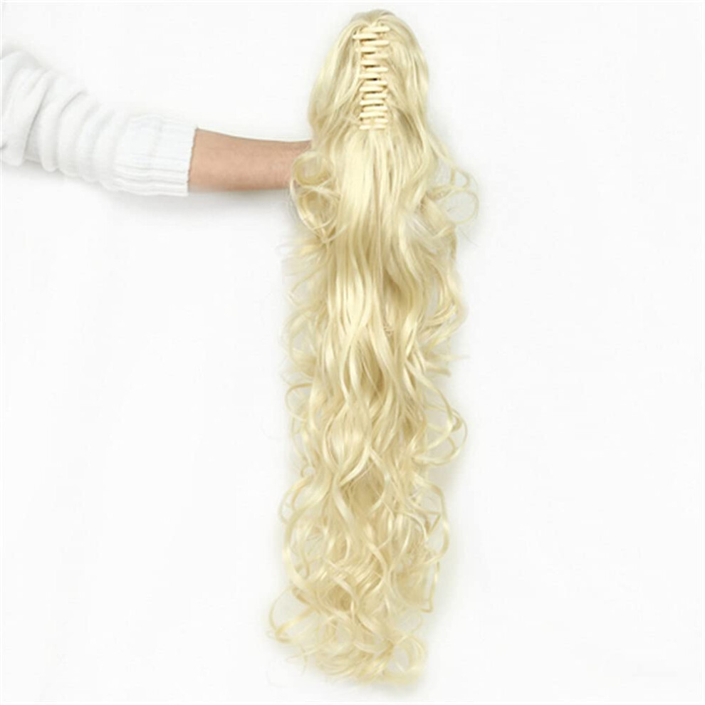 Unisex Ponytail Hair Extension 32 Inch Blonde #613 Long Wavy Clip In Hairpiece Instant Volume Boost