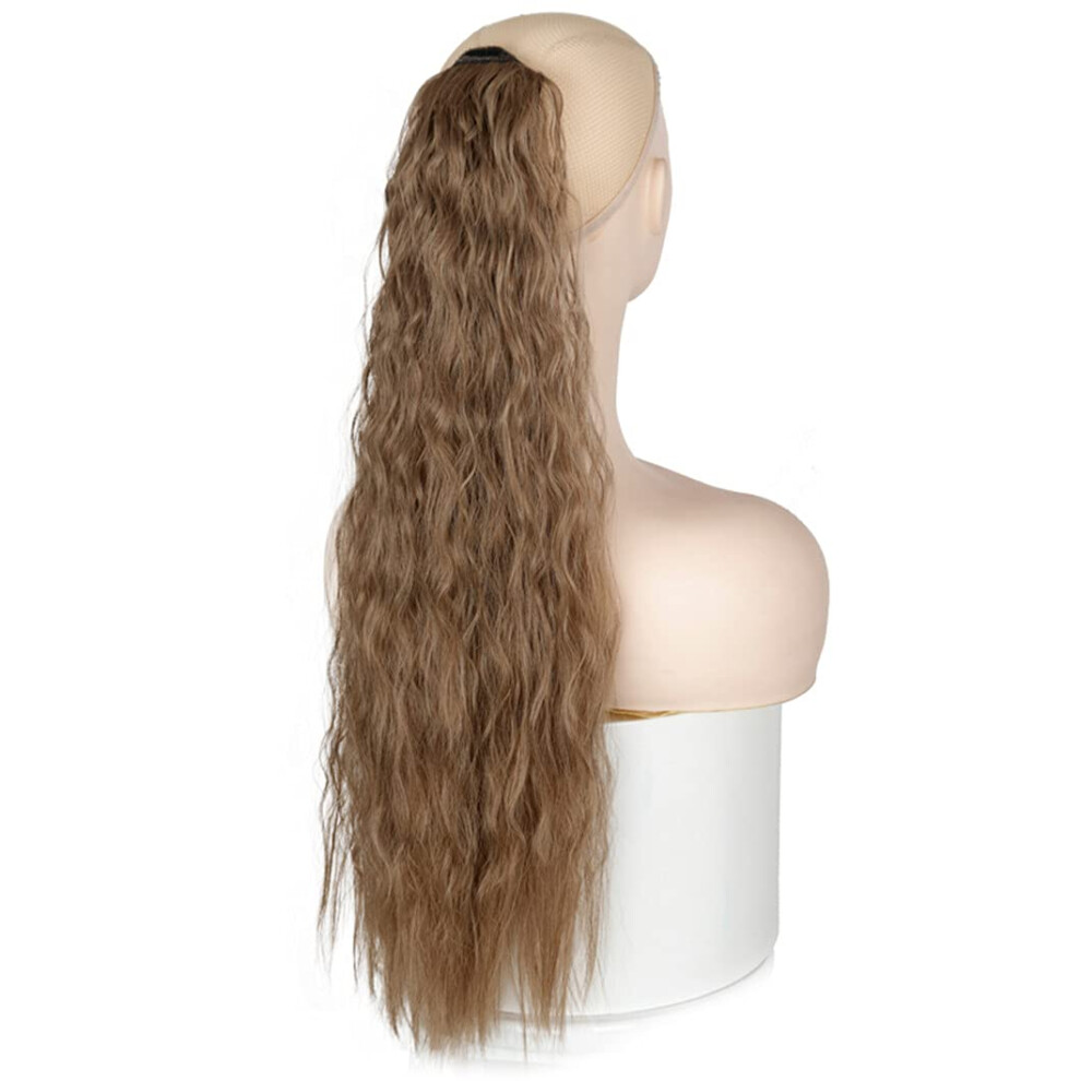 22 Inch Synthetic Ponytail Hair Extension Corn Wave Curly Ombre Clip In Hairpiece for Natural Look