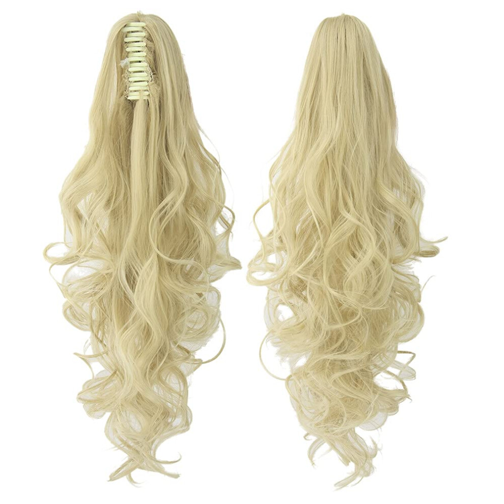 24 Inch Curly Clip On Ponytail Extension with FullBody Curls, Heat Resistant Synthetic Hairpiece