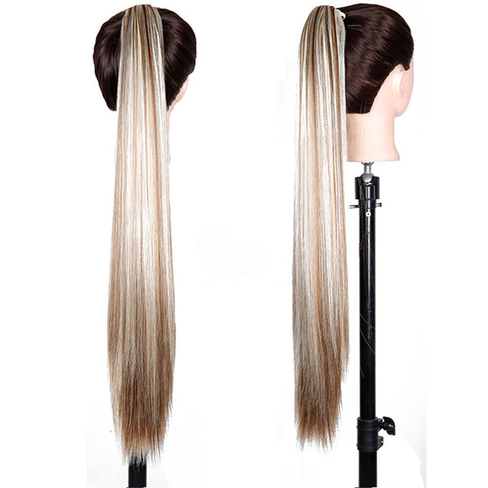 24 Inch Synthetic Ponytail Hairpiece 18H613 Blonde Clip In Ponytail Extension for Women