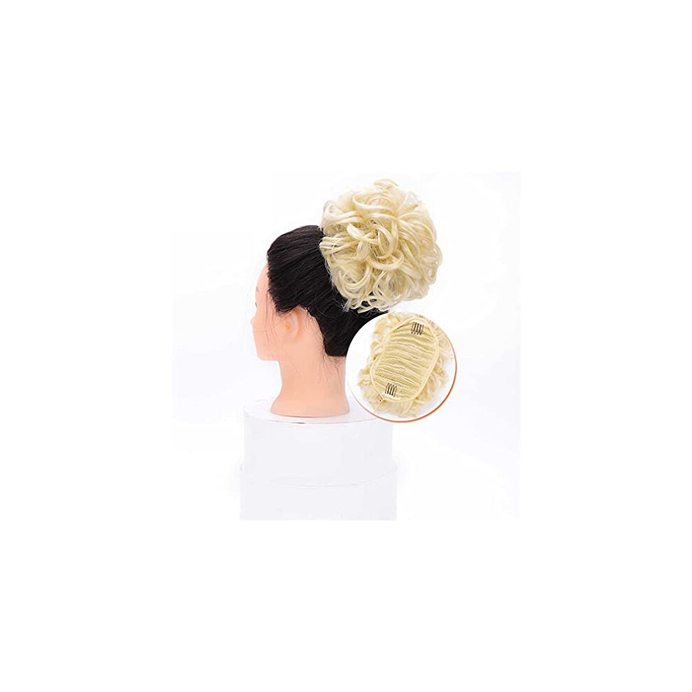 Unisex Messy Bun Hair Piece With Instant Volume Boost, Synthetic Chignon Clipon Bun Extension For Women