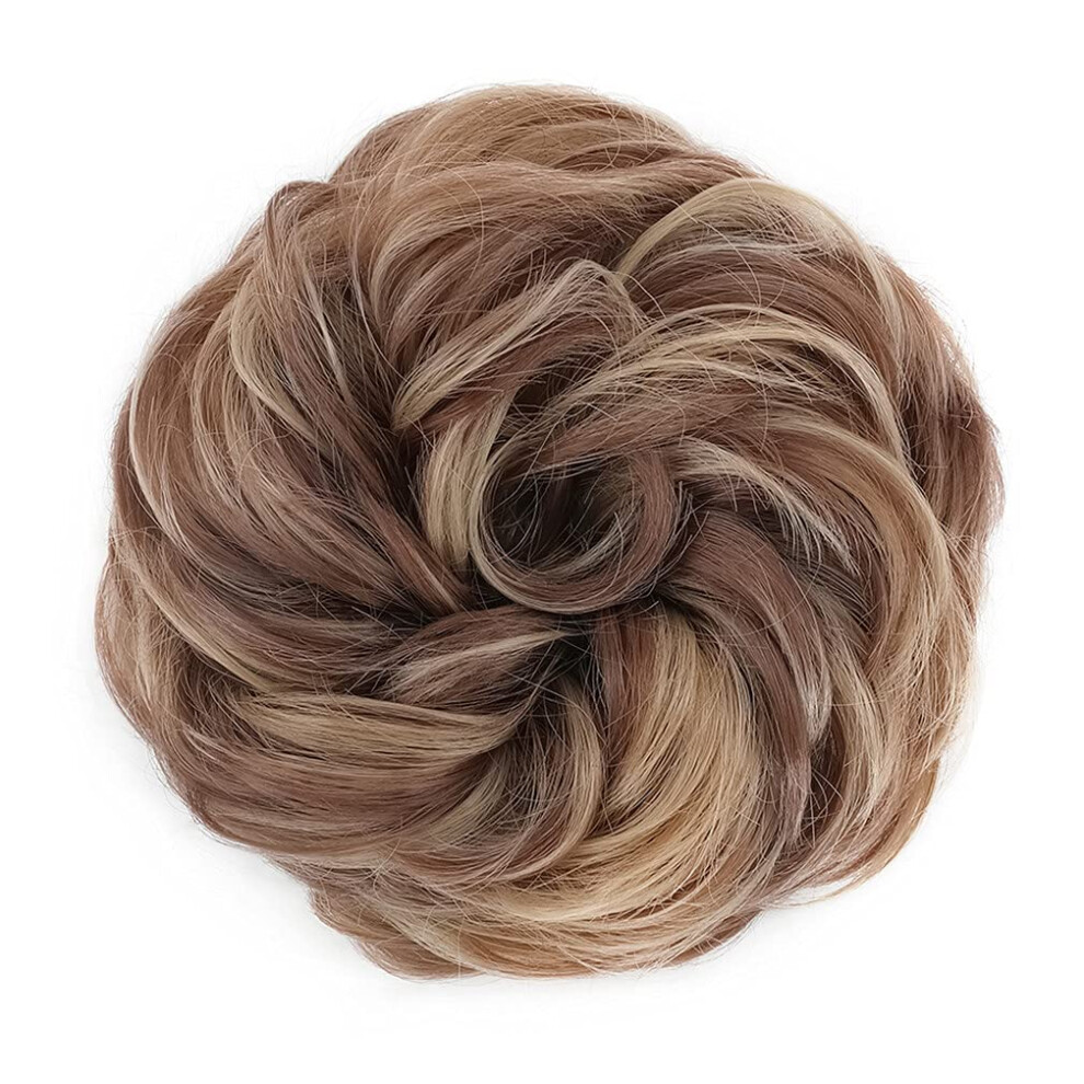 Unisex Hair Bun Extension Synthetic Curly Chignon Hairpiece With Instant Volume Boost Ombre 30H26
