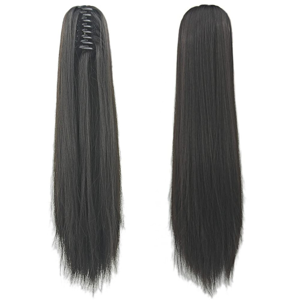 24 Inch Gray Blonde Wavy Clip In Ponytail Hair Extension Synthetic Hairpiece for Instant Length and Volume