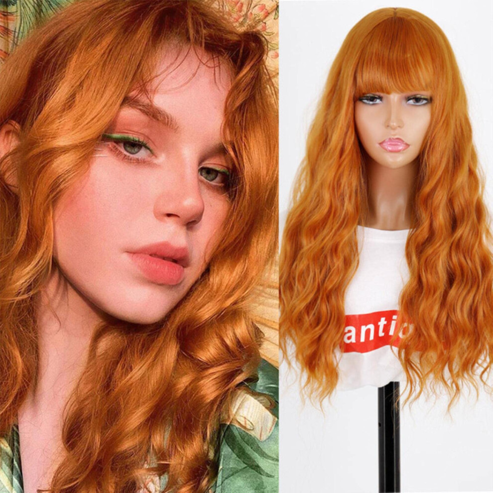 Orange/Gold Curly Lace Front Wig Heat Resistant Synthetic Kinky With Bangs For Women