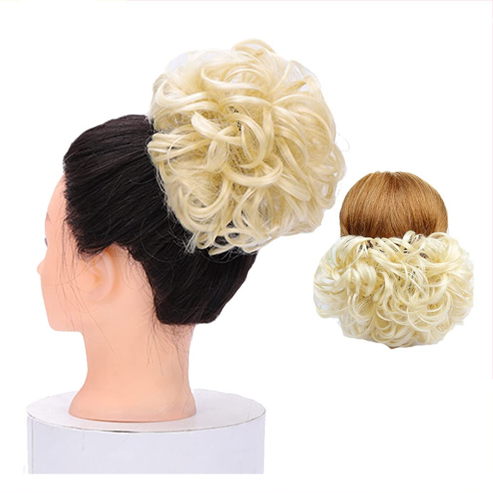 Hair Bun Extension Curly Synthetic Chignon with Elastic Band for Women Instant Volume Boost