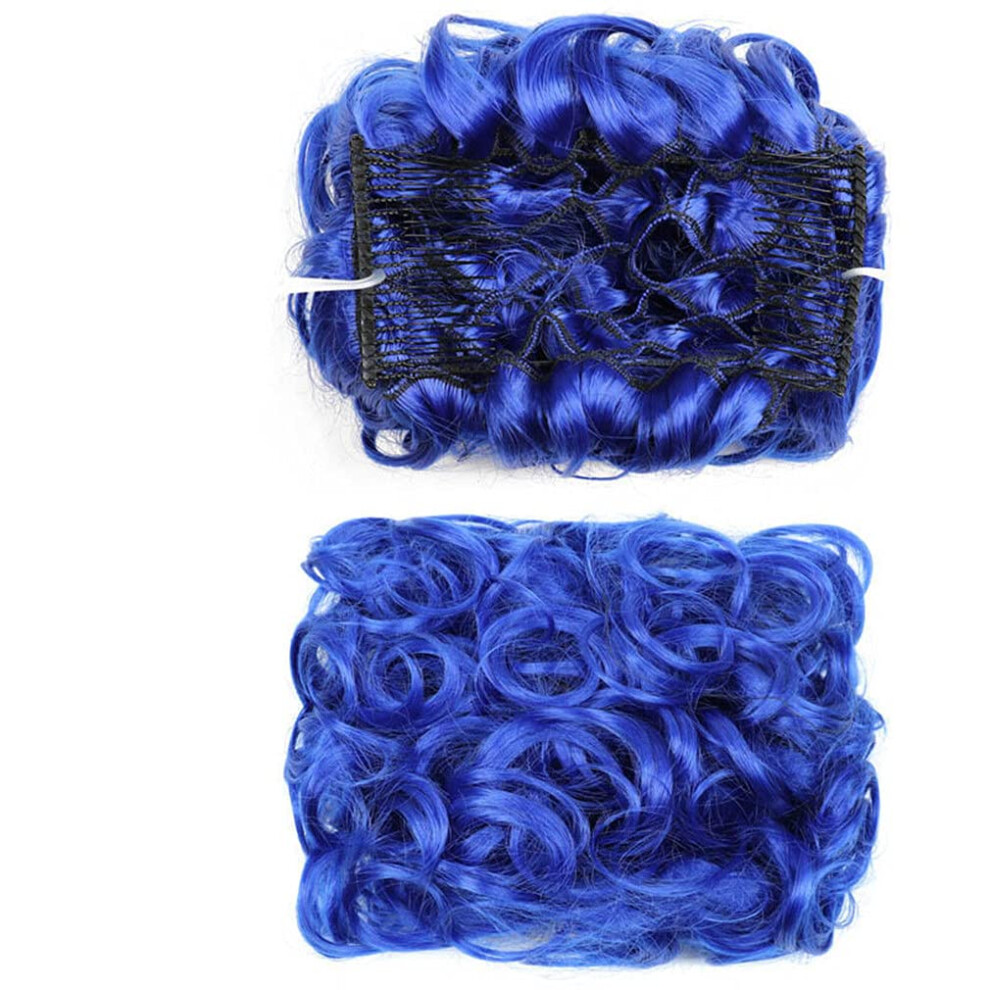 Unisex Blue Synthetic Hair Bun Clip In Curly Chignon Extension With Secure Comb For Instant Volume