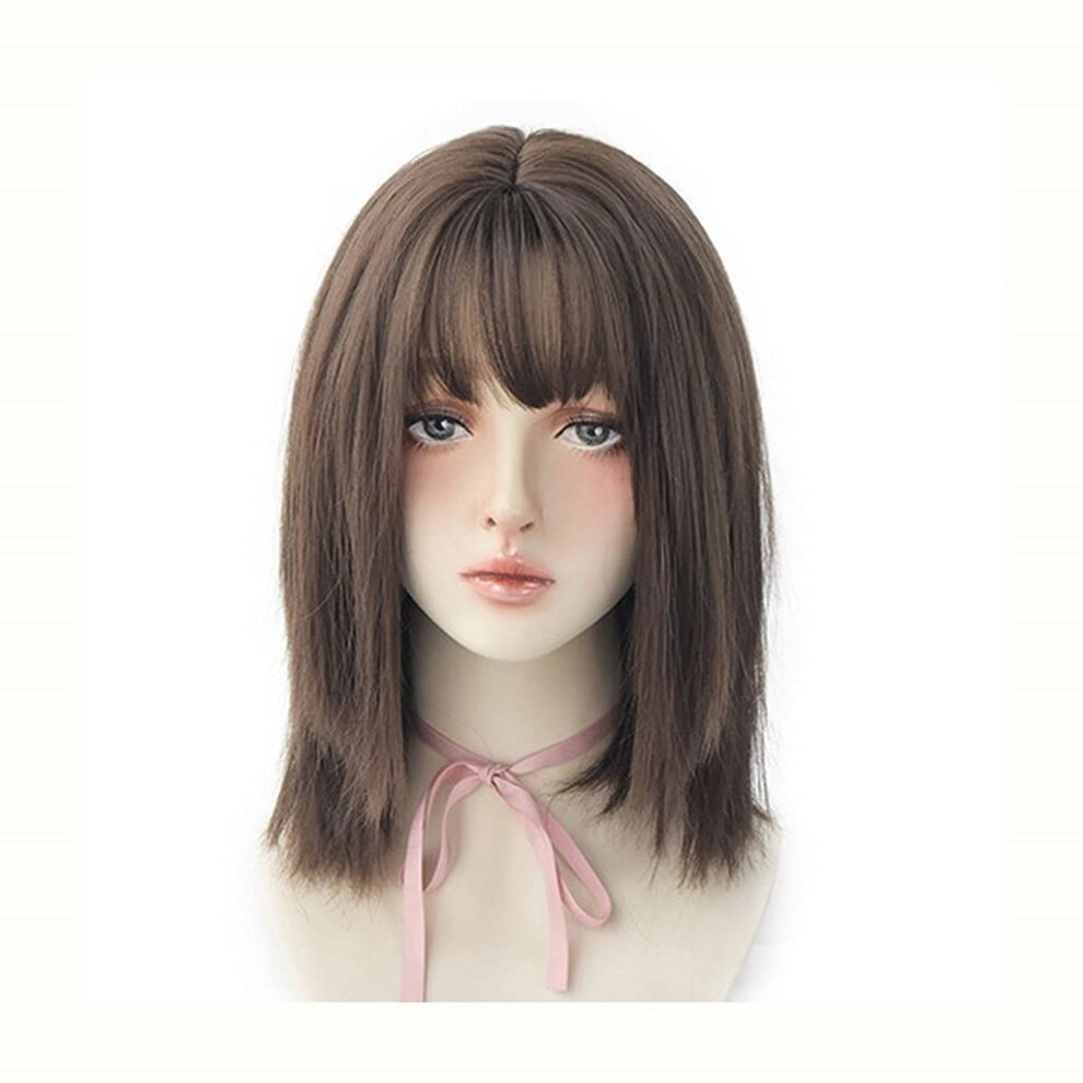 Unisex 14 Inch Ombre Straight Synthetic Wig With Bangs For Women Cosplay, Realistic Scalp Design