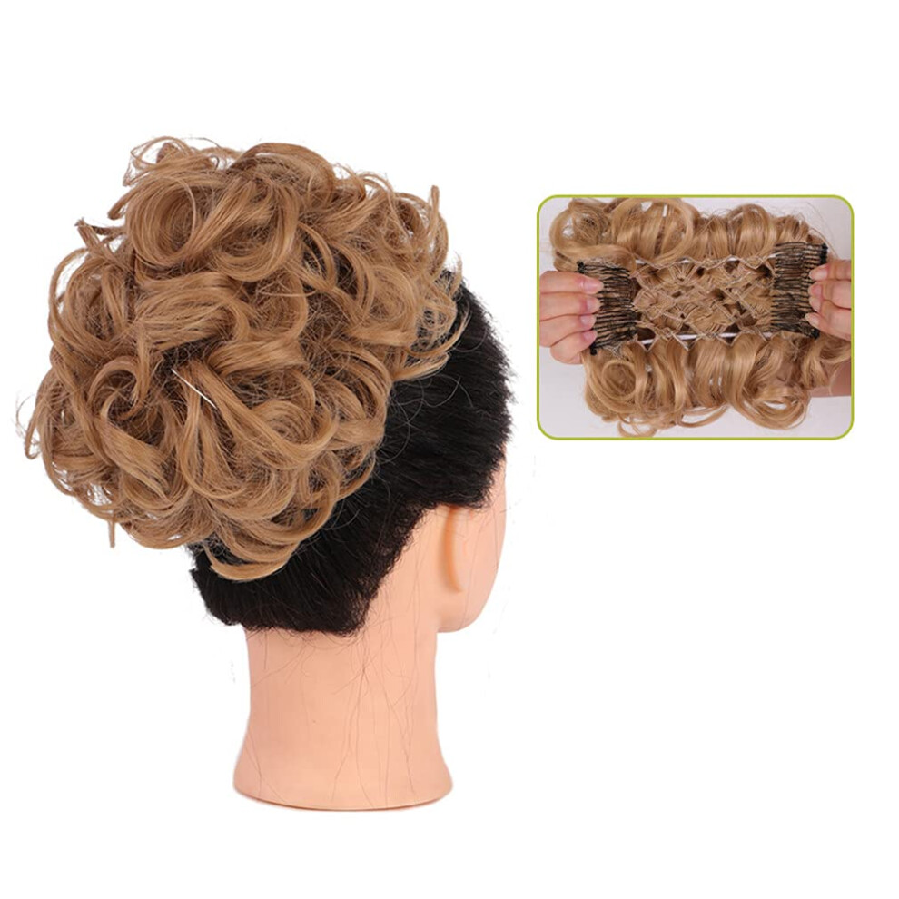 Hair Bun Extension with Curly Chignon Clip In Hairpiece Gray Brown for Instant Volume Boost