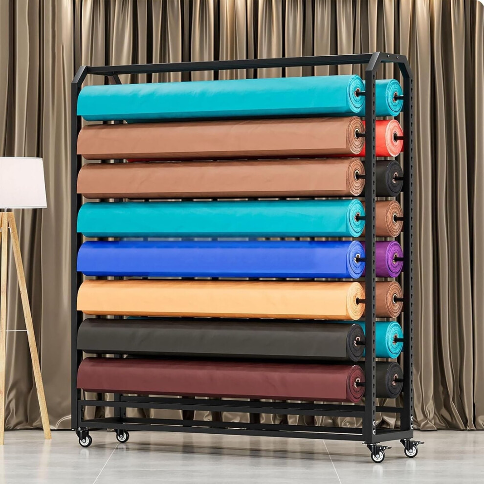 Heavy Duty Vinyl Roll Storage Rack With Adjustable Rods And Lockable Wheels For Workshop Use 9164114098535