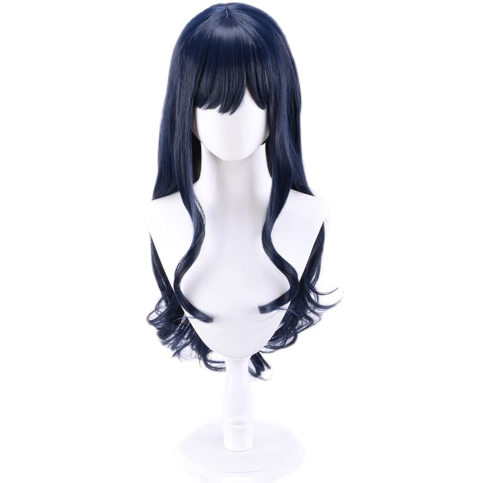 Unisex Blue Long Curly Dark Cosplay Wig Heat Resistant Synthetic Anime Halloween Costume