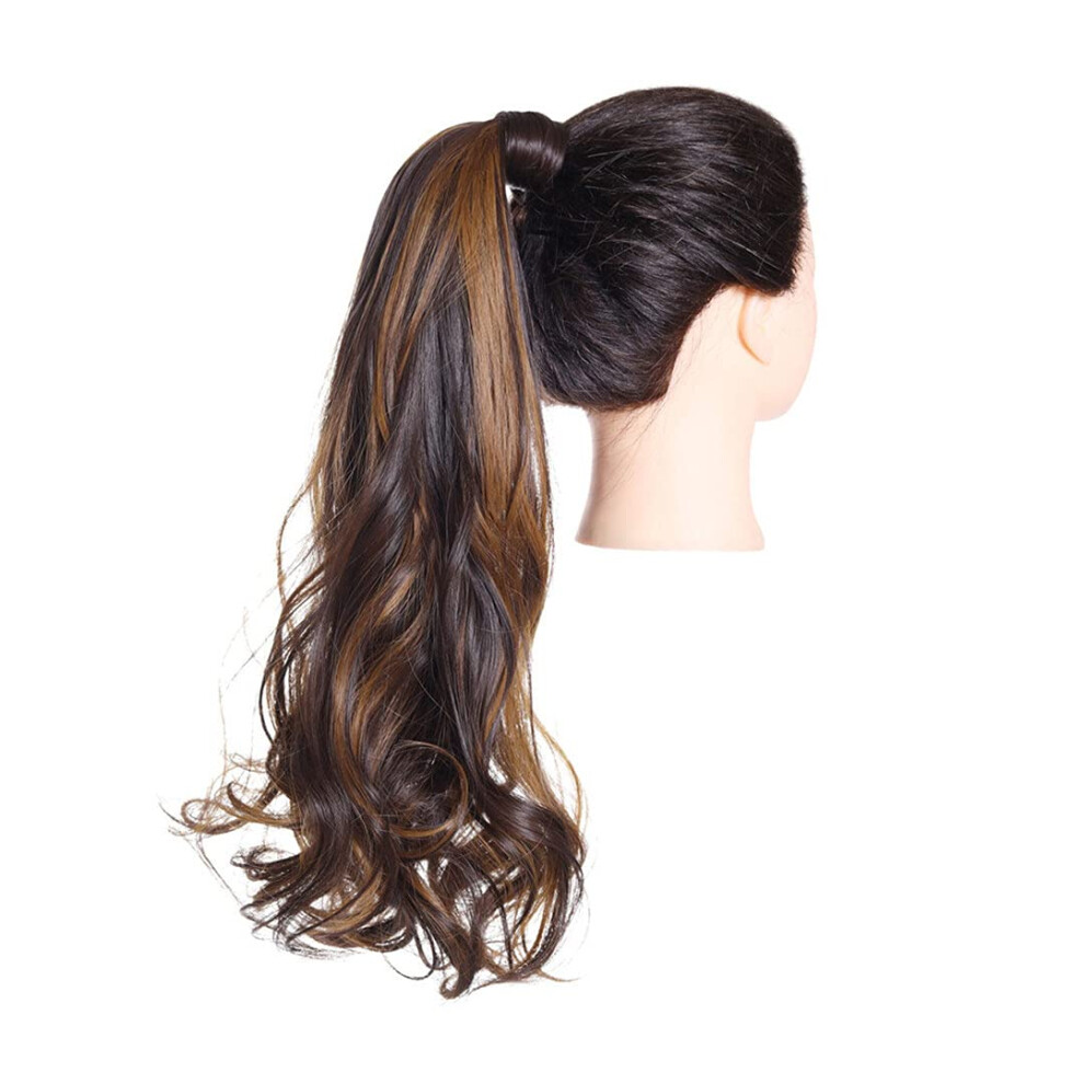Unisex Ponytail Extension 22 Inch Synthetic Kinky Curly Clip In Wrap Around Hairpiece 4Bh27 Natural Look