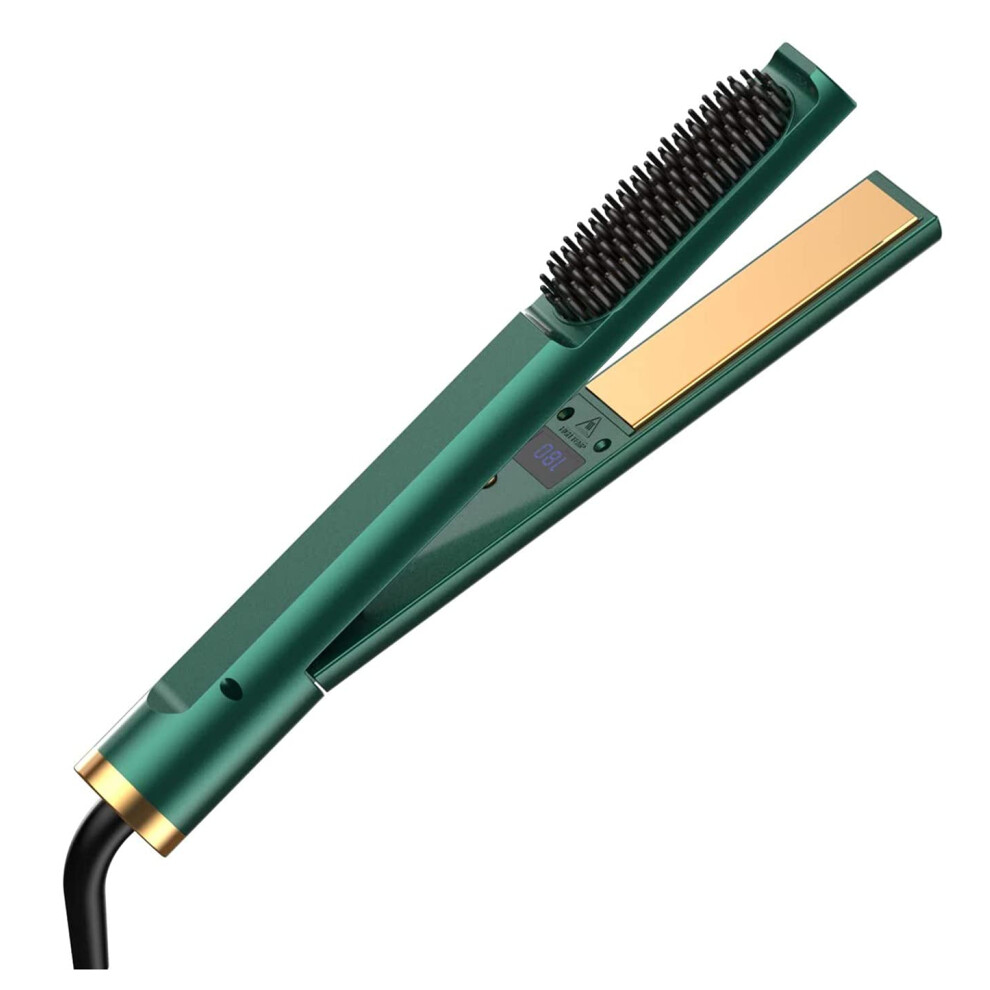Green Hair Straightener 3 In 1 Flat Iron And Hot Comb Ceramic Tourmaline With Adjustable Heat