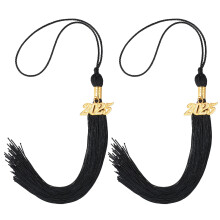 2025 Black Graduation Cap Tassel with Gold Year Charm, 15 Inch Durable Polyester for College and School