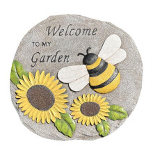 Bee Stepping Stone with Sunflower Design, WeatherResistant Resin Garden Pathway Decor