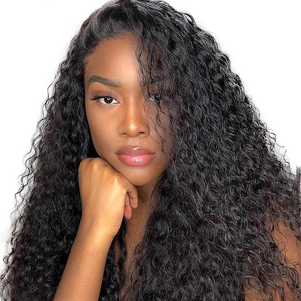 Unisex Human Hair Lace Front Wig 40Cm Brazilian Kinky Straight Pre Plucked Natural Hairline Swiss Lace